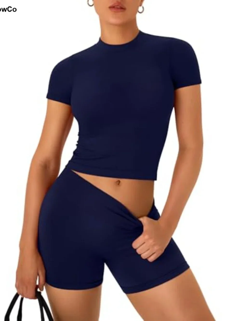 Seamless 2 Piece Workout Set Scrunch Butt Shorts Crew Neck T-Shirt Matching